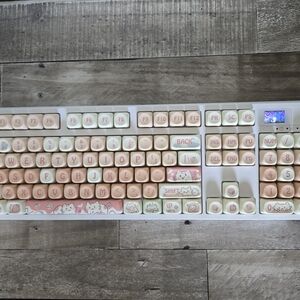 Cute Cat-Themed Keyboard with Pink and Cream Keys